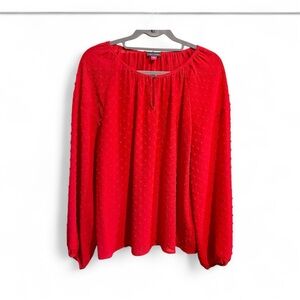 Vince Camuto Red Polka Dot Textured Blouse with Keyhole Neckline Size L